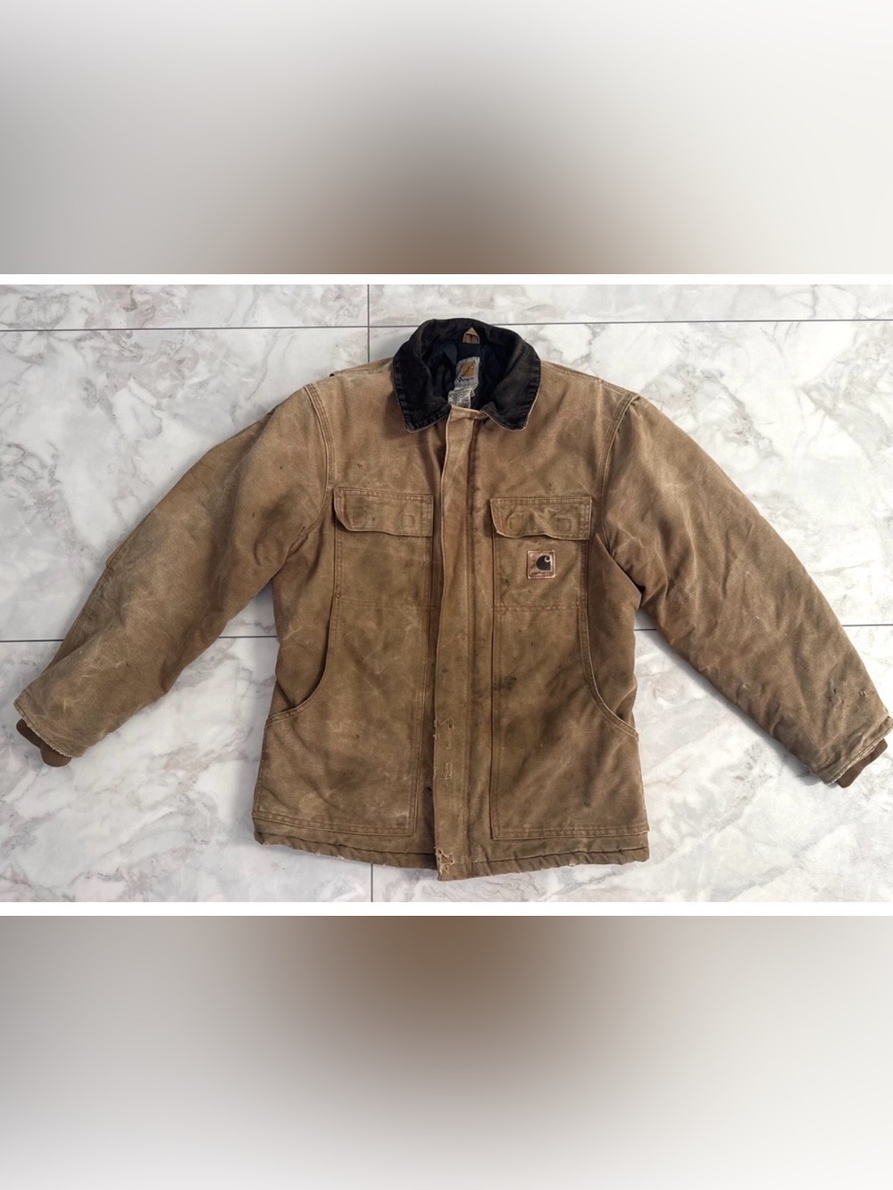 Vintage Carhartt Chore Coat Duck Jacket Men’s Small Brown Detroit USA Thrashed
